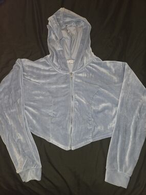 Y2k Velour  Cropped Zip Up Hoodie Baby Blue Blush Brand